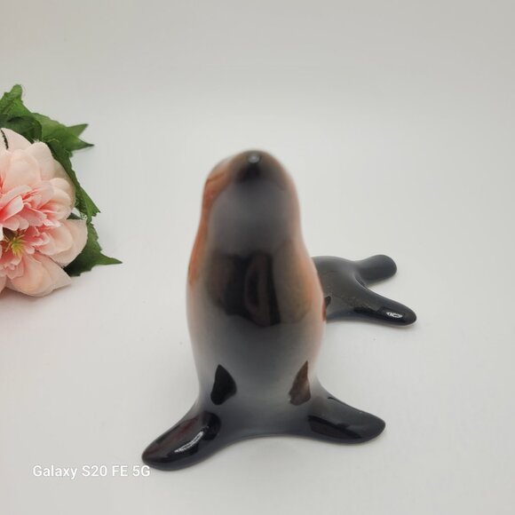Vintage Brown Glaze  Seal Sea Lion Figurine Chestnut Brown Pottery Ceramic - Picture 2 of 9